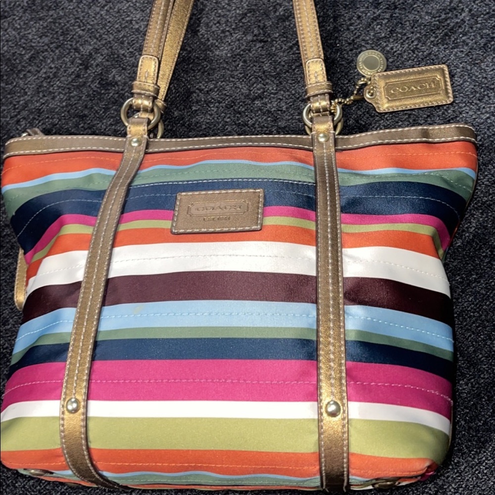 Coach colorful striped tote handbag